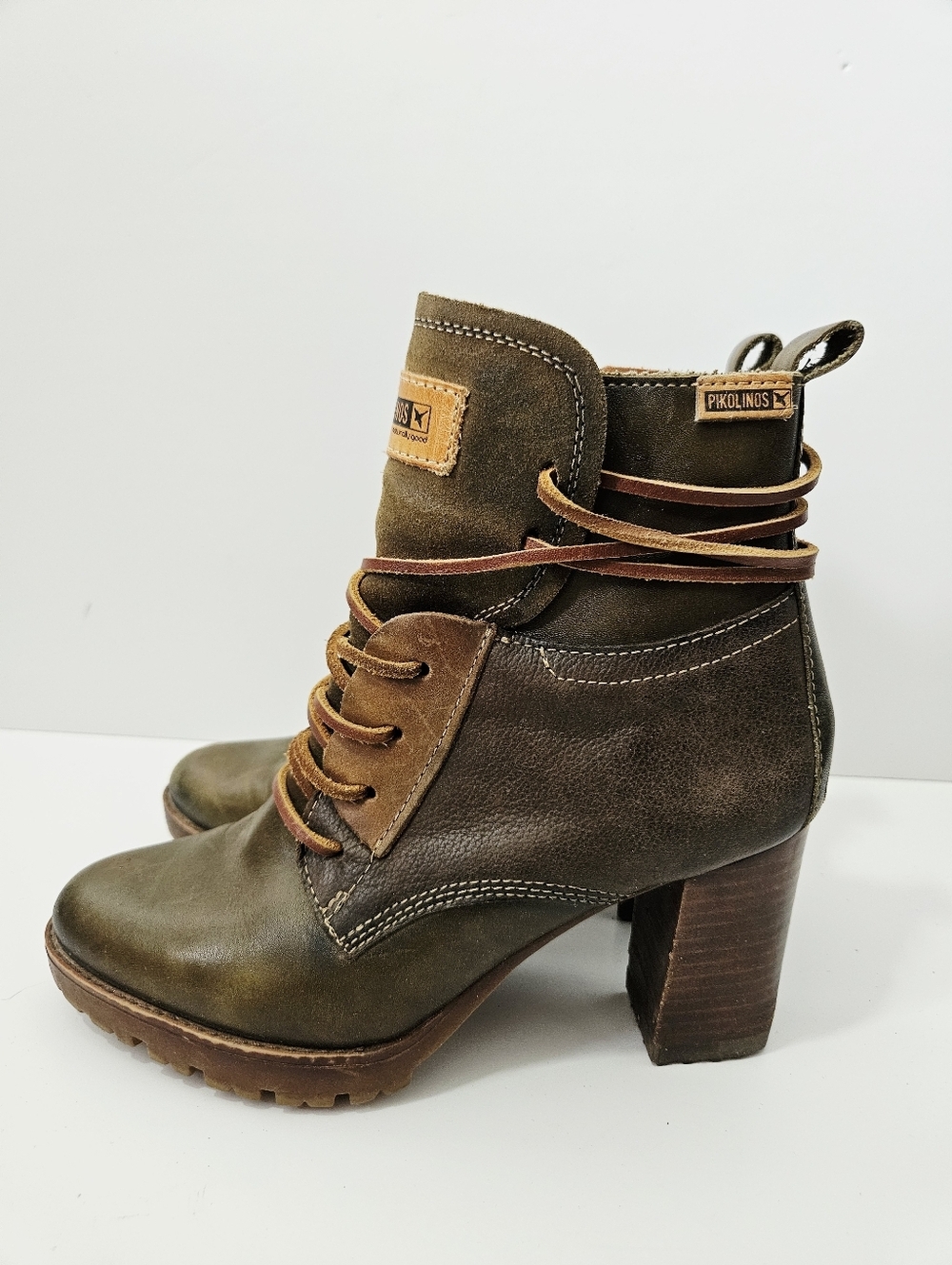 Pikolinos Connelly Leather Ankle Boots Size 36 Lace Up Heels US 5.5-6 EUC - Picture 2 of 8